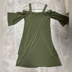 Spense Olive Green One-Shoulder Dress with Lace-Up Neckline